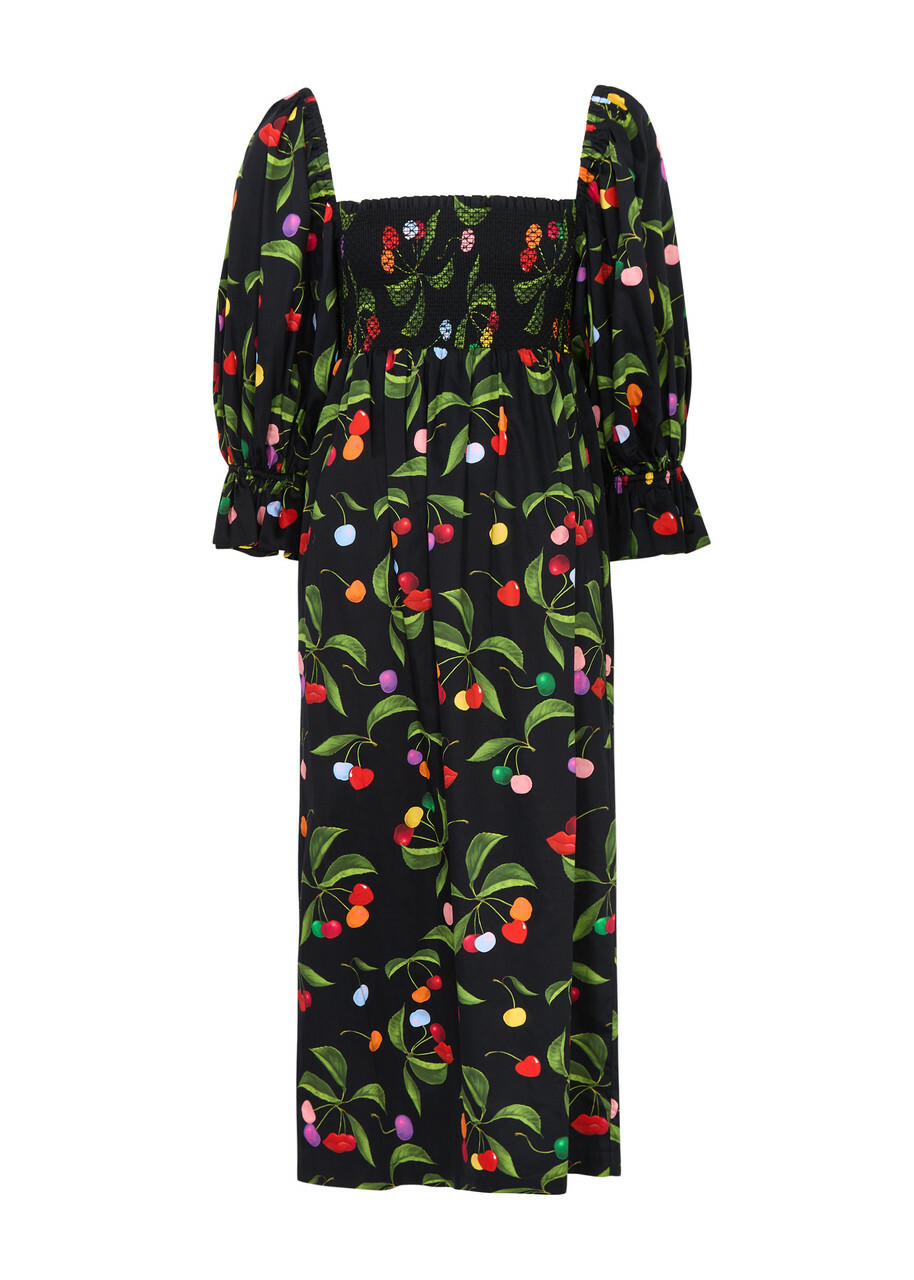 Borgo DE Nor Viona Printed Cotton Midi Dress Black