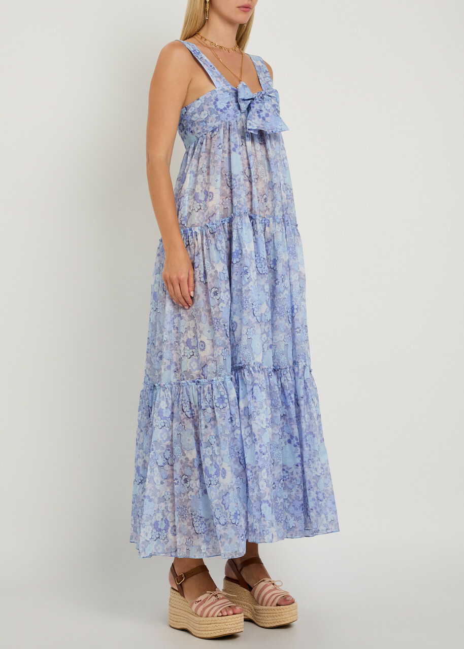 Chloe Floral-print Tiered Cotton Midi Dress Blue