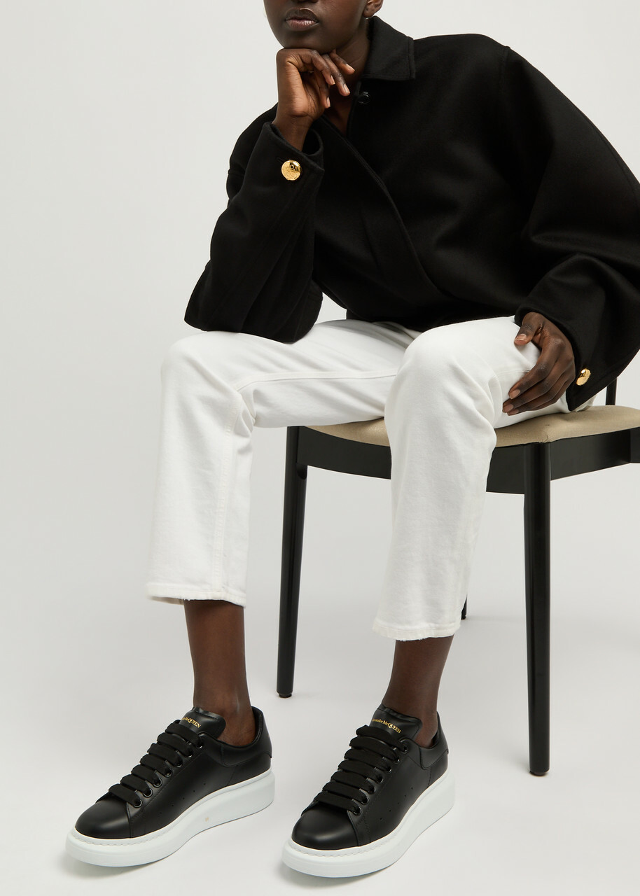 めい様 シアーカーデ M黒 Alexander McQueen Oversized Black Leather Sneakers, Sneakers