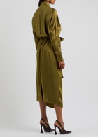 Petar Petrov The Slippery Belted Satin Midi Shirt Dress Green Olive
