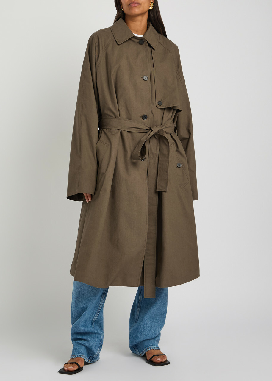 Calvin Klein Zeland Belted Cotton Trench Coat Brown