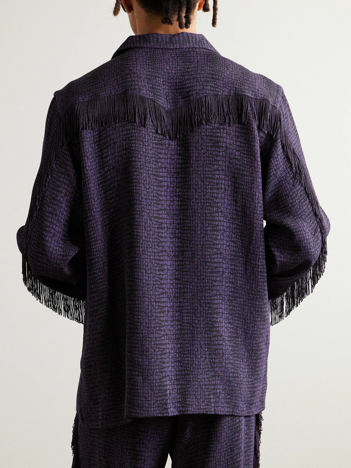 Photo: Needles - Convertible-Collar Fringed Jacquard Shirt - Purple