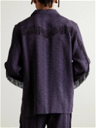 Needles - Convertible-Collar Fringed Jacquard Shirt - Purple