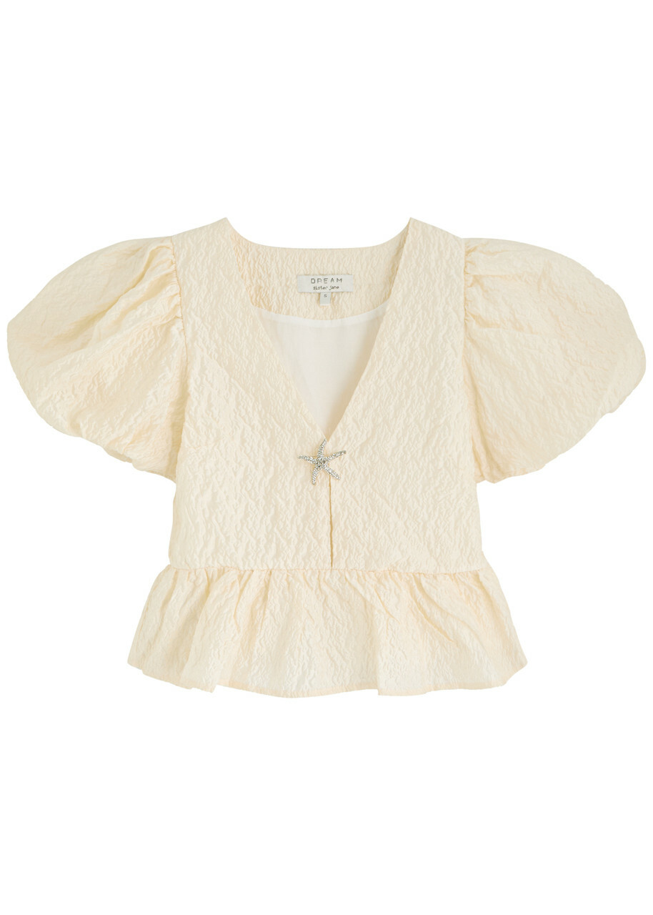 Sister Jane Reef Jacquard Cloqué Blouse Off White
