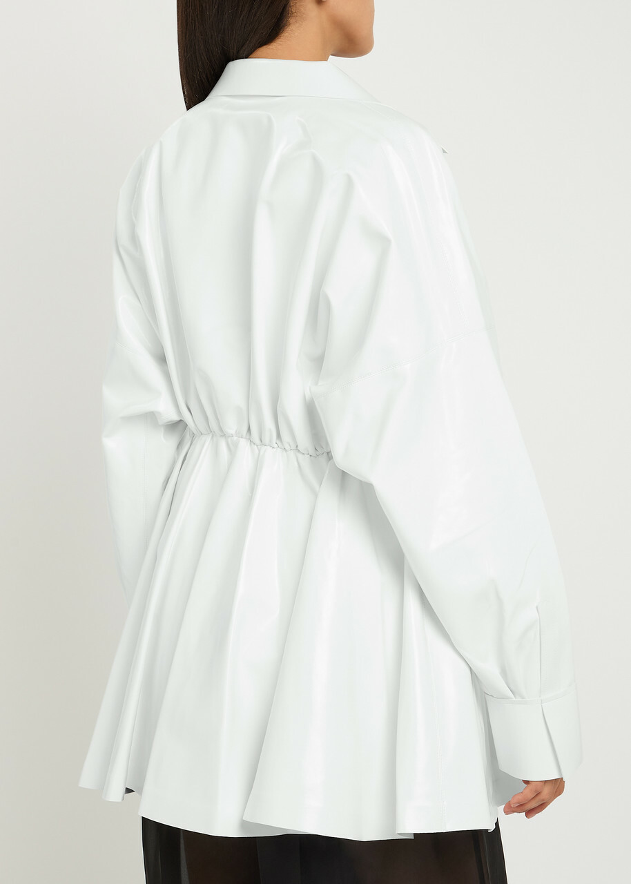 Norma Kamali Faux Patent Leather Mini Shirt Dress White