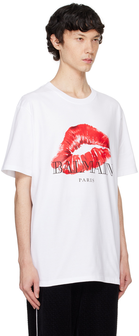 Balmain White Relaxed Kiss Print T-shirt Balmain