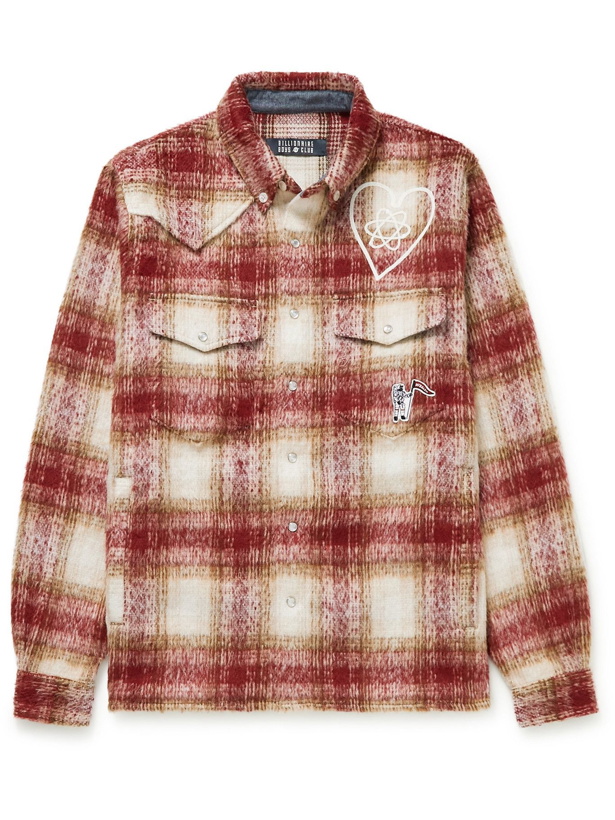 Photo: Billionaire Boys Club - Logo-Embroidered Checked Brushed-Flannel Overshirt - Red