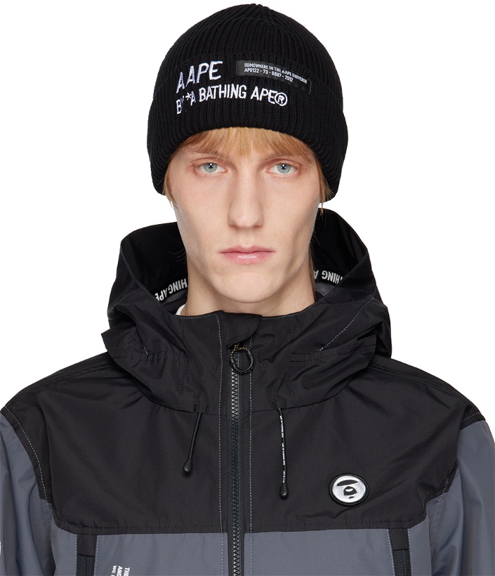 Photo: AAPE by A Bathing Ape Black Embroidered Beanie