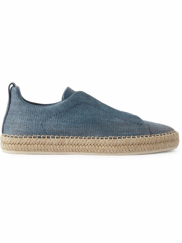 Photo: Zegna - Triple Stitch™ Leather-Trimmed Canvas Slip-On Sneakers - Blue