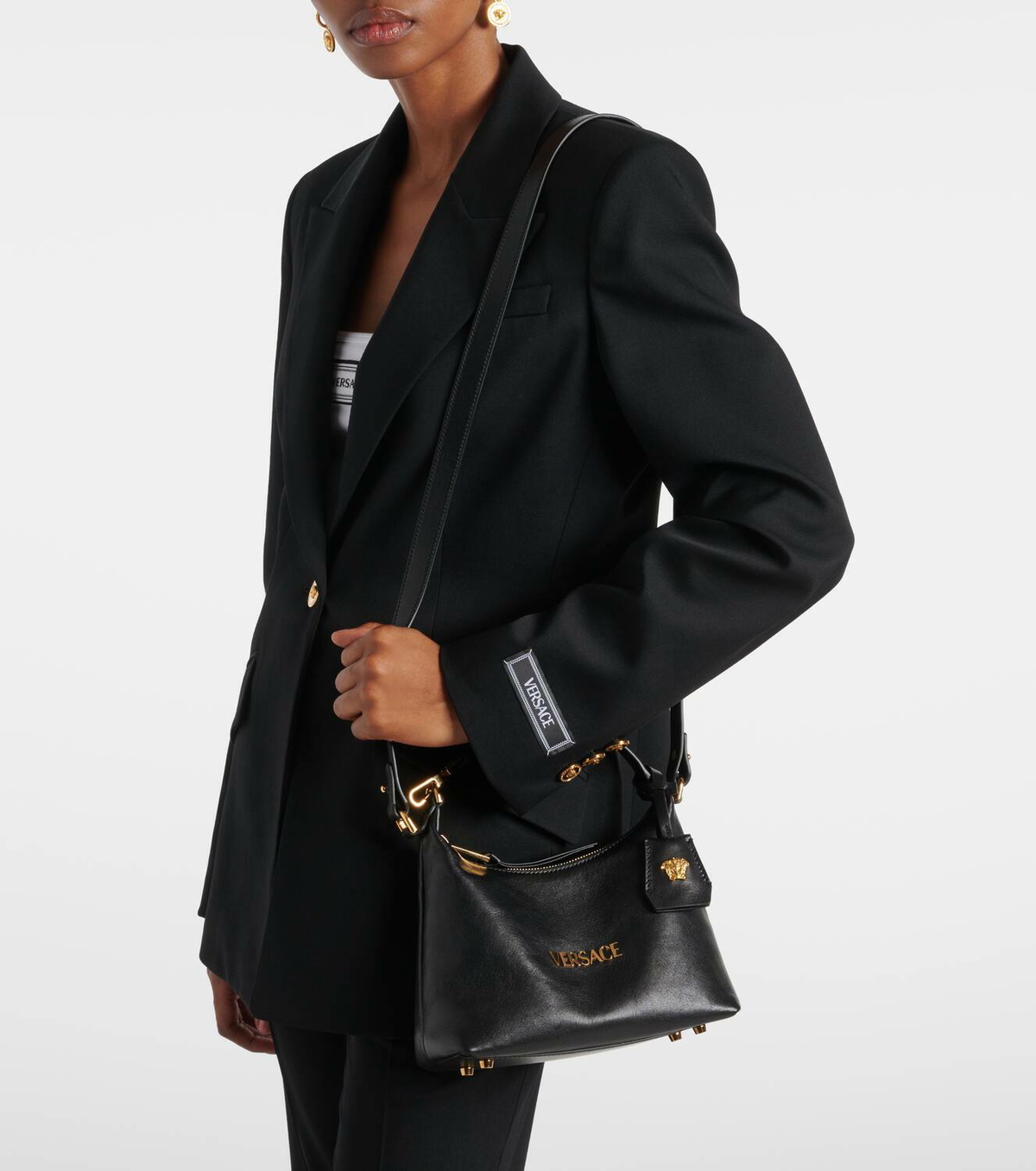 【Versace】Tag スモールレザートートバッグ Versace Tag Small leather tote bag Versace