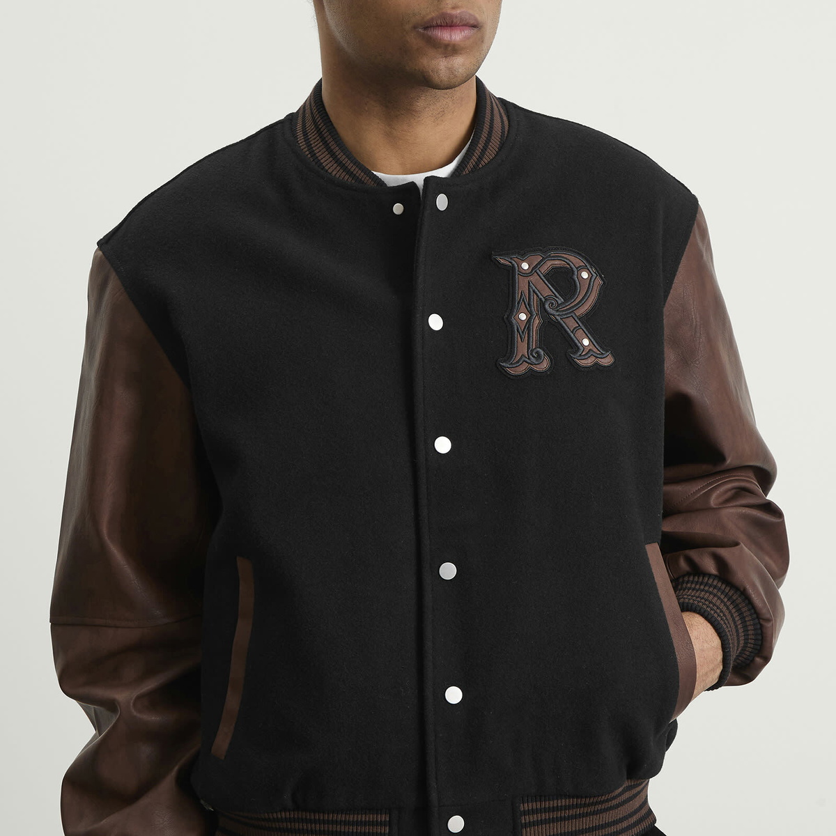 Represent Men's Vintage Varsity Jacket in Jet Black