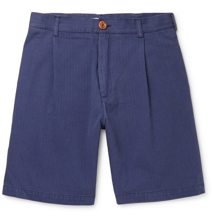 Photo: SMR Days - Pleated Embroidered Cotton Shorts - Blue