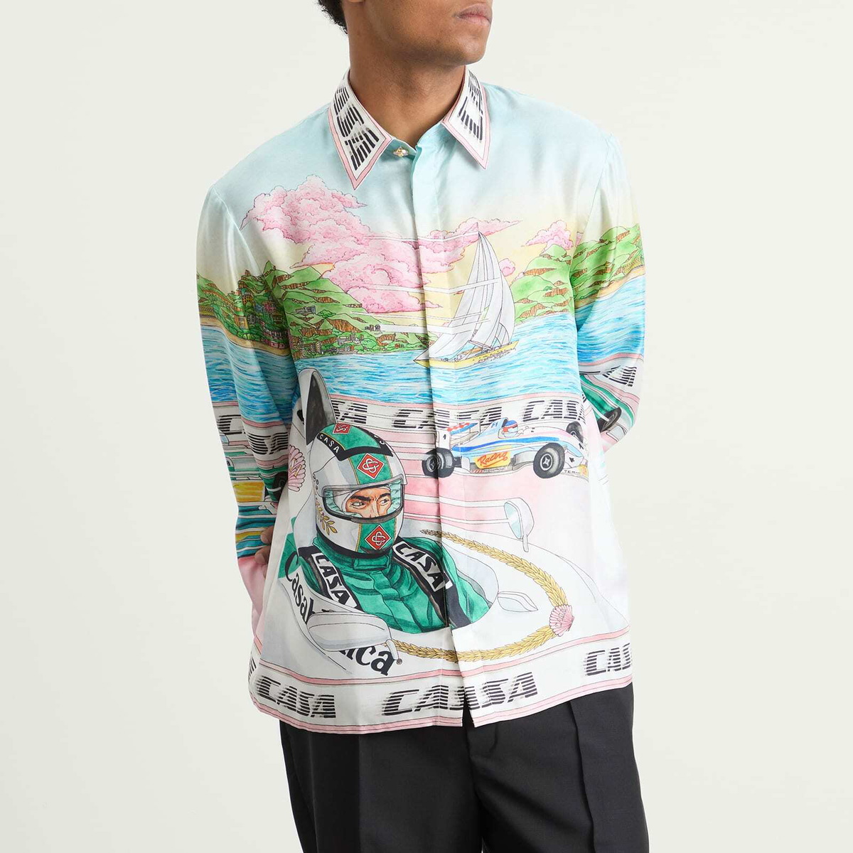 Casablanca Men's Classic Long Sleeve Patterned Silk Shirt in Blue ...