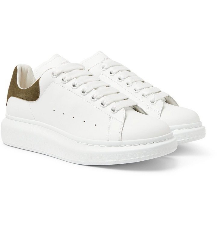 Photo: Alexander McQueen - Exaggerated-Sole Suede-Trimmed Leather Sneakers - White