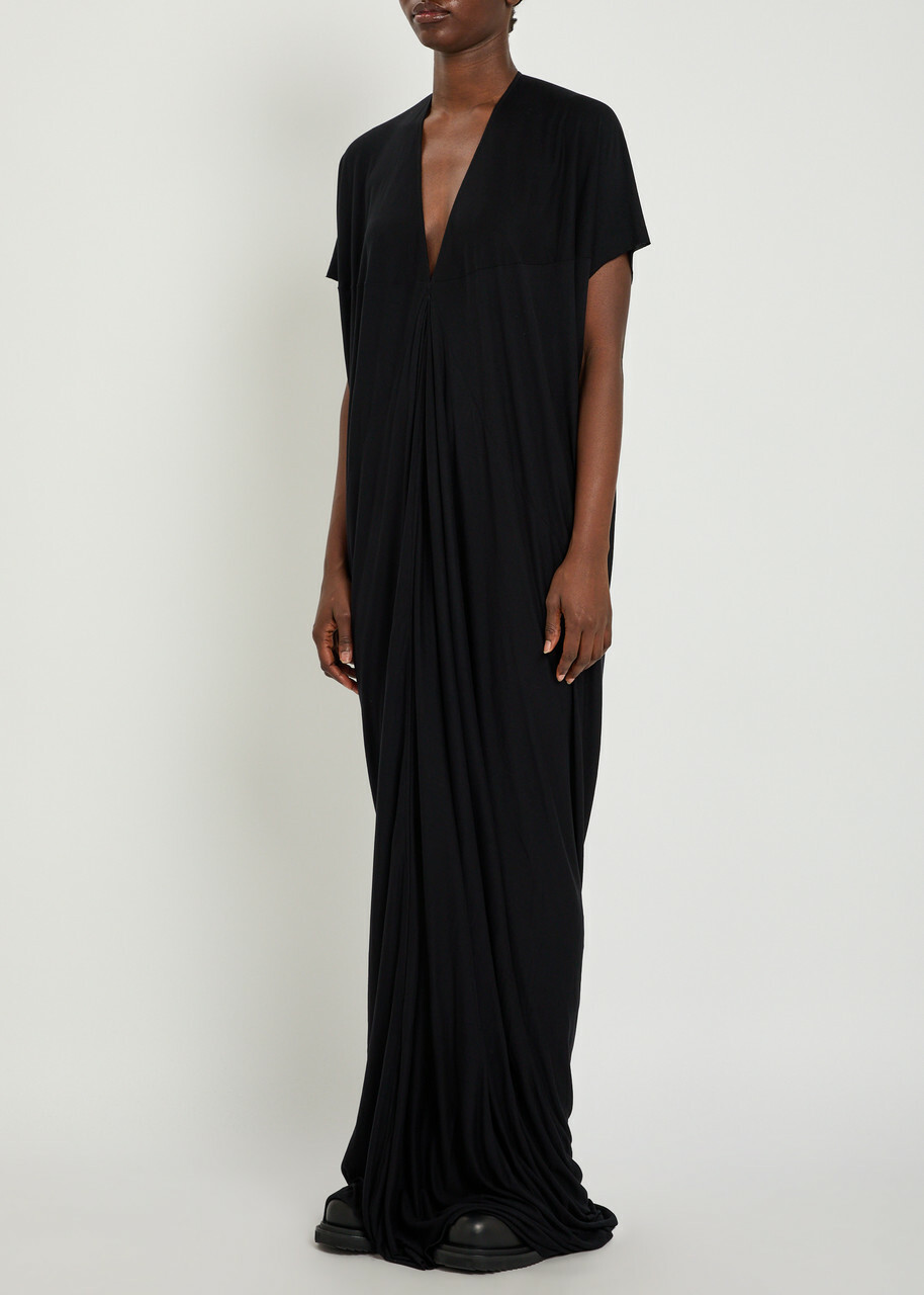 Rick Owens Lilies Em V-neck Jersey Gown Black