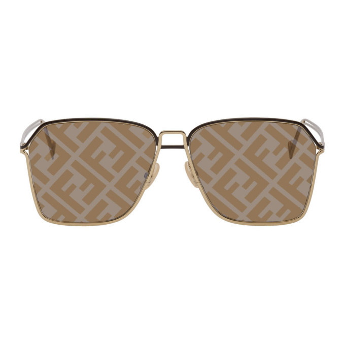 Photo: Fendi Gold Rectangular Logo Sunglasses