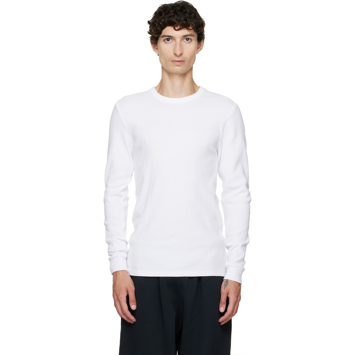 Les Tien White Thermal Fitted Long Sleeve T-shirt