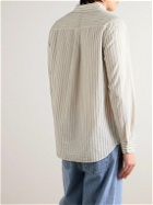 Mr P. - Embroidered Striped Cotton Shirt - Neutrals