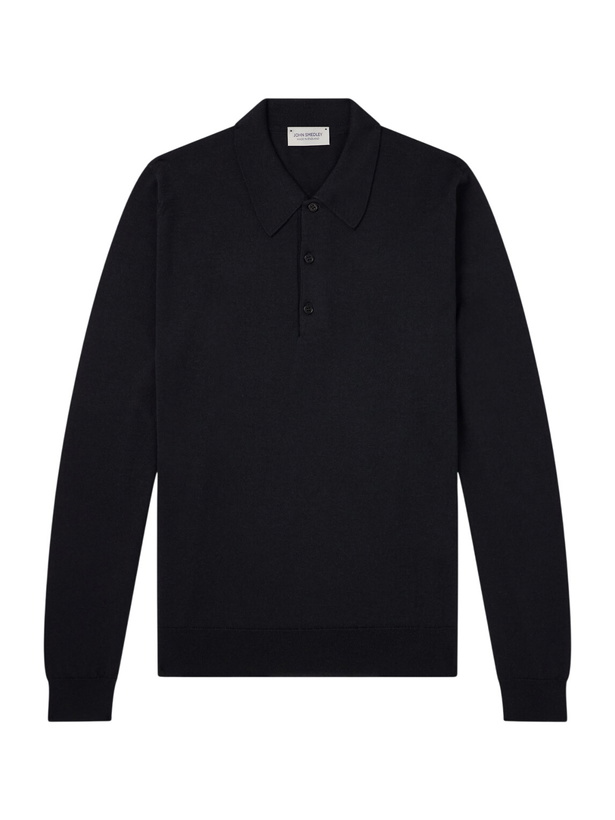Photo: John Smedley - Caverhill Knitted Merino Wool Polo Shirt - Black