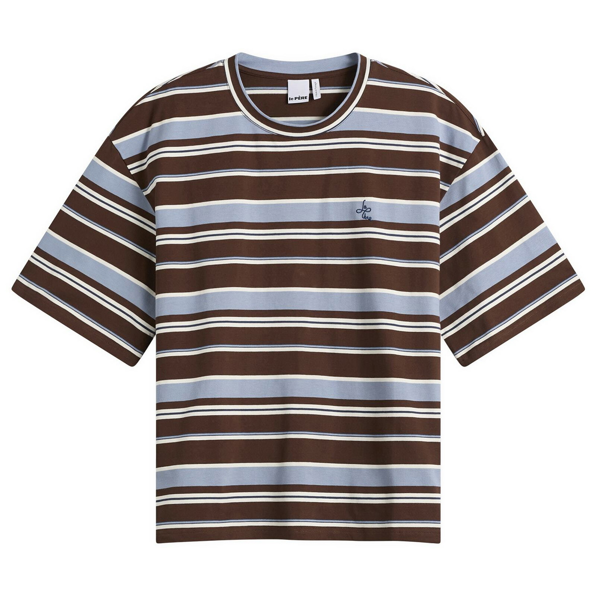 Le Père Men's Tommy T-Shirt in Blue/Brown Stripe