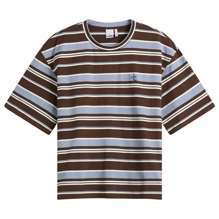 Photo: Le Père Men's Tommy T-Shirt in Blue/Brown Stripe