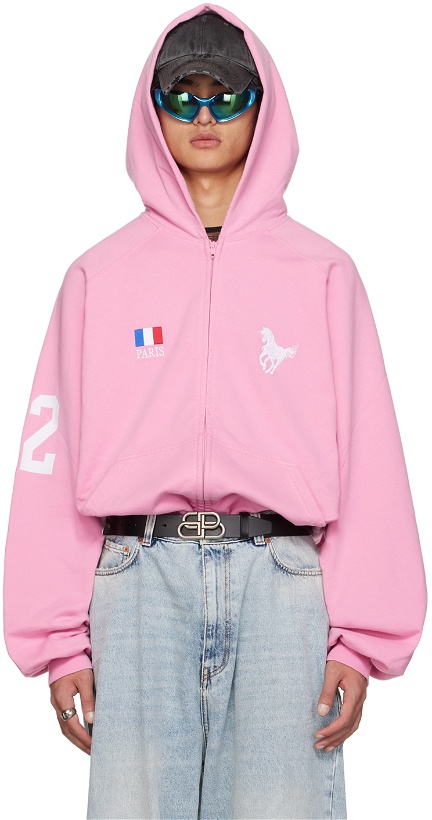 Photo: Balenciaga Pink Embroidery Zip-Up Sweater