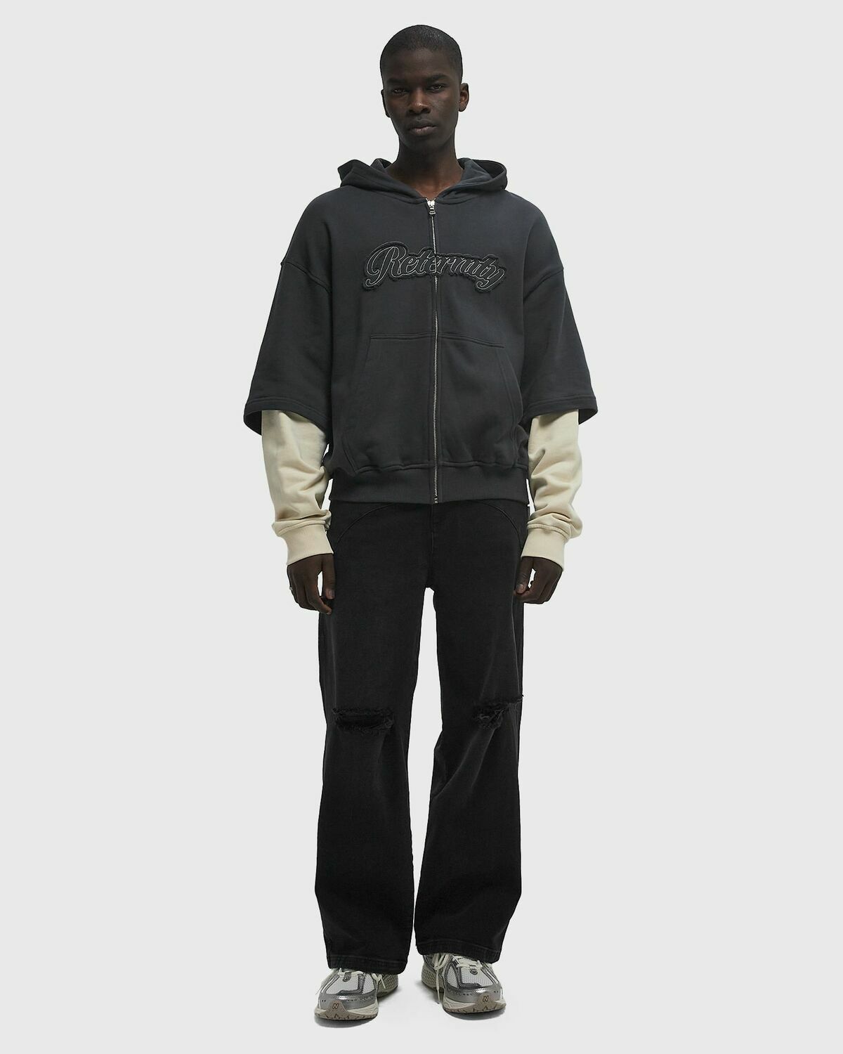 Reternity LAYERED ZIP HOODIE Grey Mens Hoody