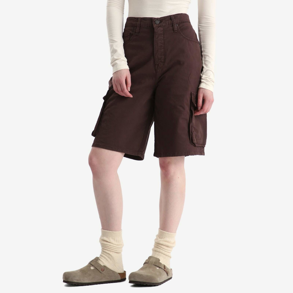 Good American Women's Twill Cargo Short in Bark