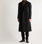 TOM FORD - Double-Breasted Leather-Trimmed Wool and Cashmere-Blend Coat - Black