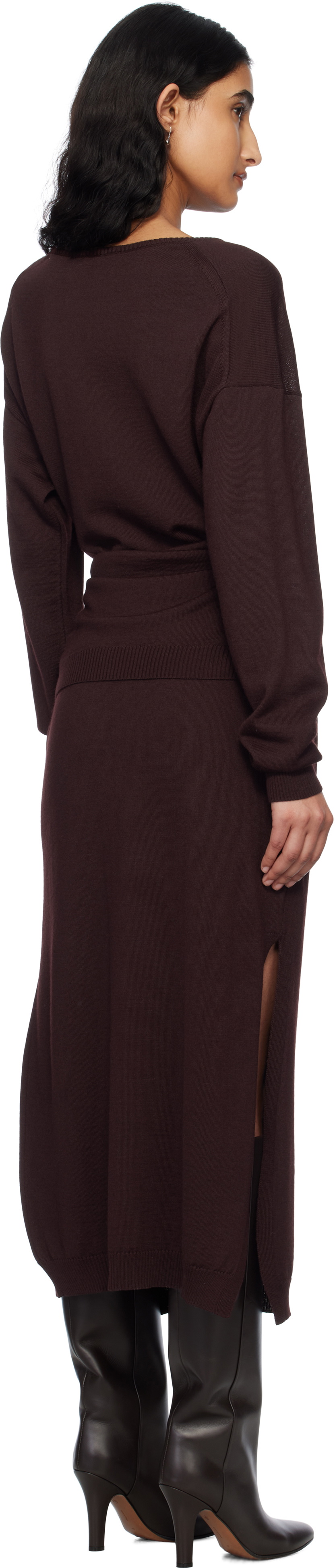 LEMAIRE Burgundy Trompe L'Oeil Maxi Dress