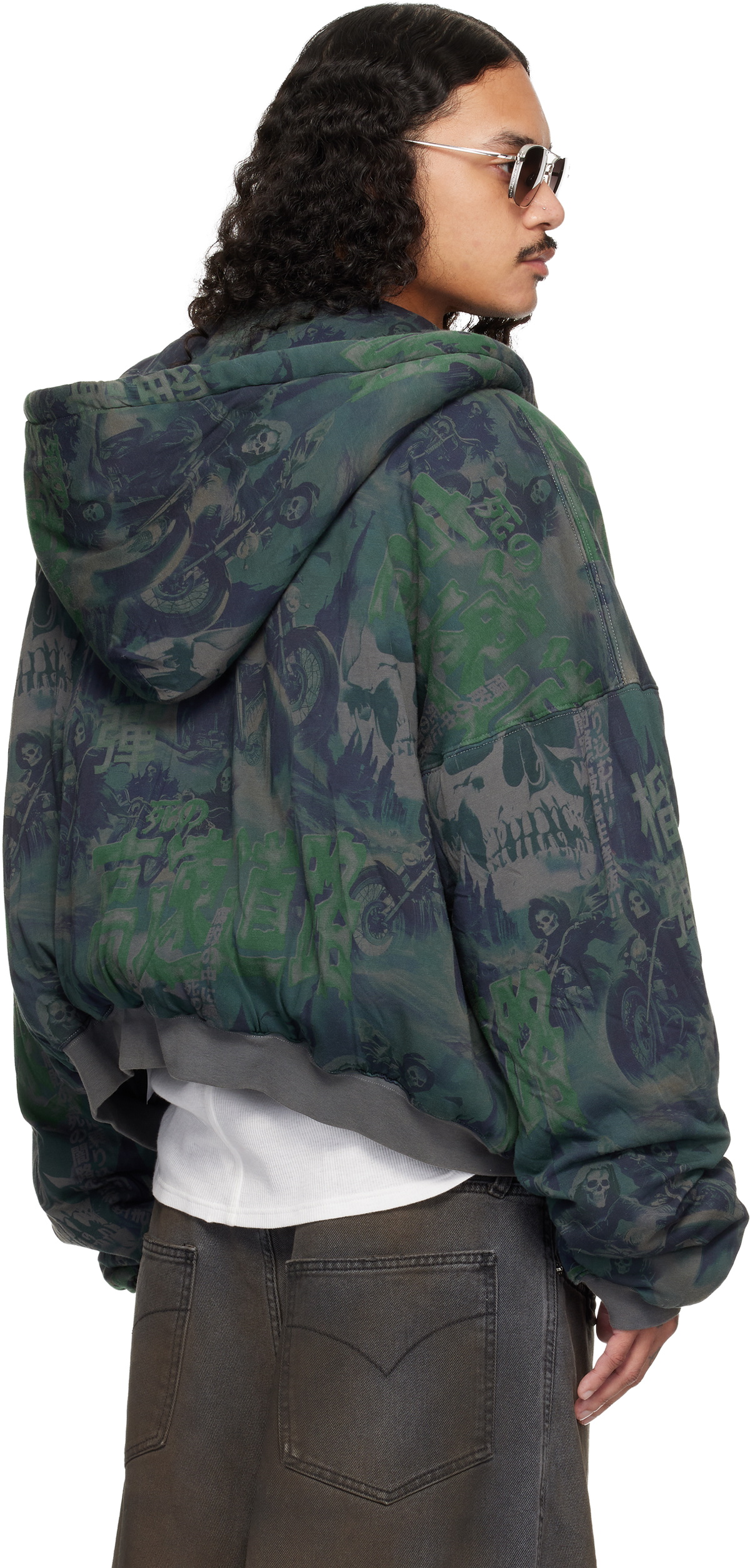 LU'U DAN Navy & Green Wadded Hoodie