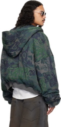 LU'U DAN Navy & Green Wadded Hoodie