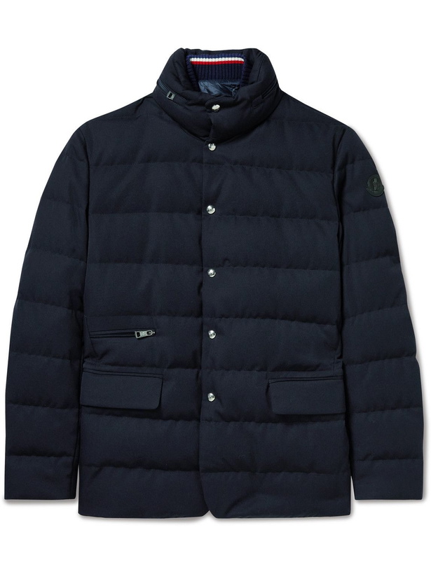 Photo: Moncler - Bess Hooded Shell-Trimmed Quilted Wool-Twill Down Jacket - Blue