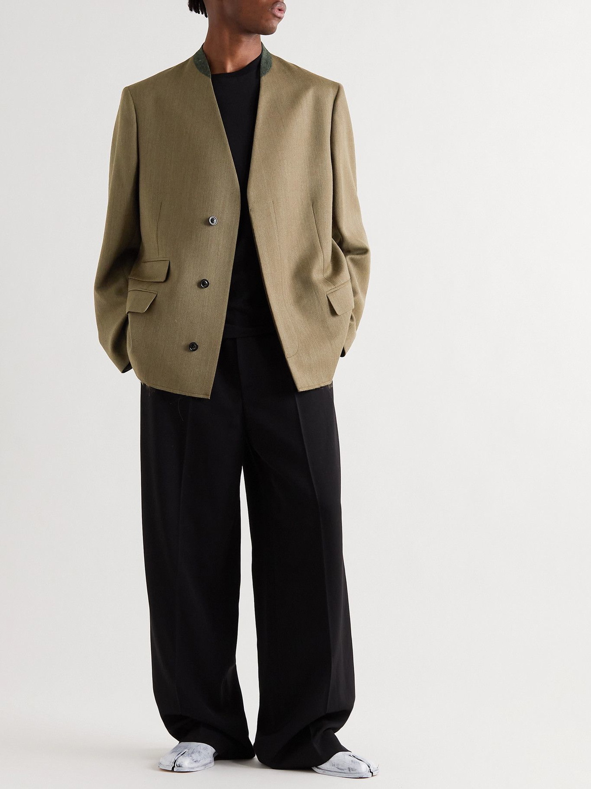 Maison Margiela - Collarless Wool Blazer - Brown Maison Margiela