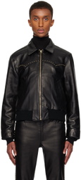 Ernest W. Baker Black Studded Western Harrington Leather Jacket