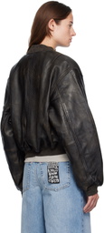 Ksubi Black Alpha Crop Leather Bomber Jacket