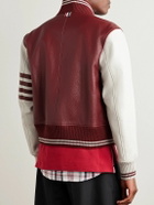 Thom Browne - Striped Full-Grain Leather Bomber Jacket - Burgundy