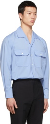 Recto Blue Woven Cuban Collar Shirt