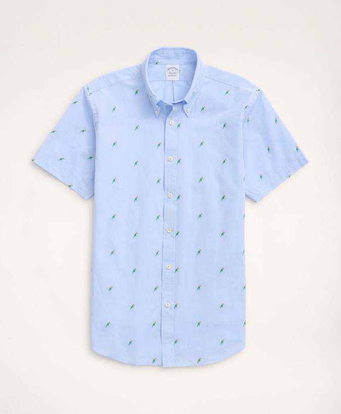 Photo: Brooks Brothers Men's Regent Regular-Fit Short-Sleeve Sport Shirt, Jacquard Bird Motif | Light Blue