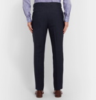 Brunello Cucinelli - Navy Slim-Fit Pinstriped Wool, Linen and Silk-Blend Suit Trousers - Navy