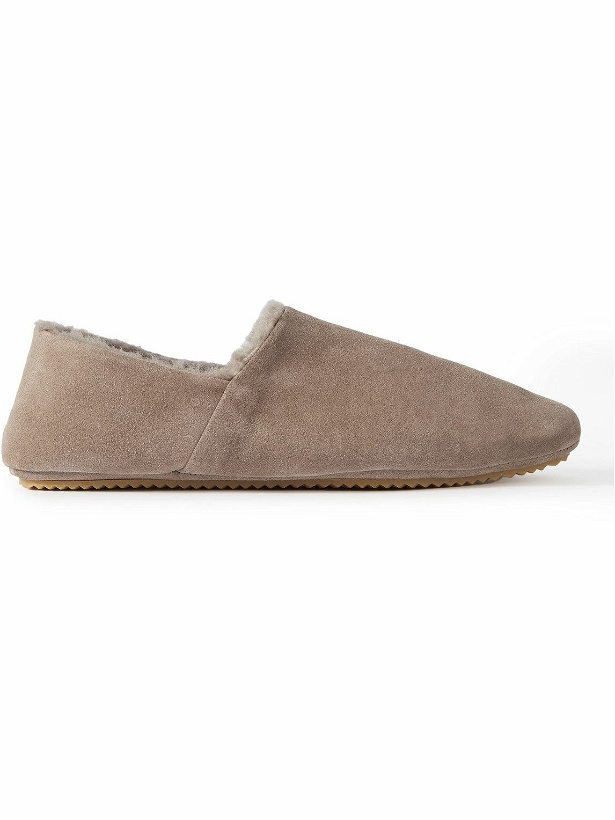 Photo: Mr P. - Babouche Shearling-Lined Suede Slippers - Neutrals