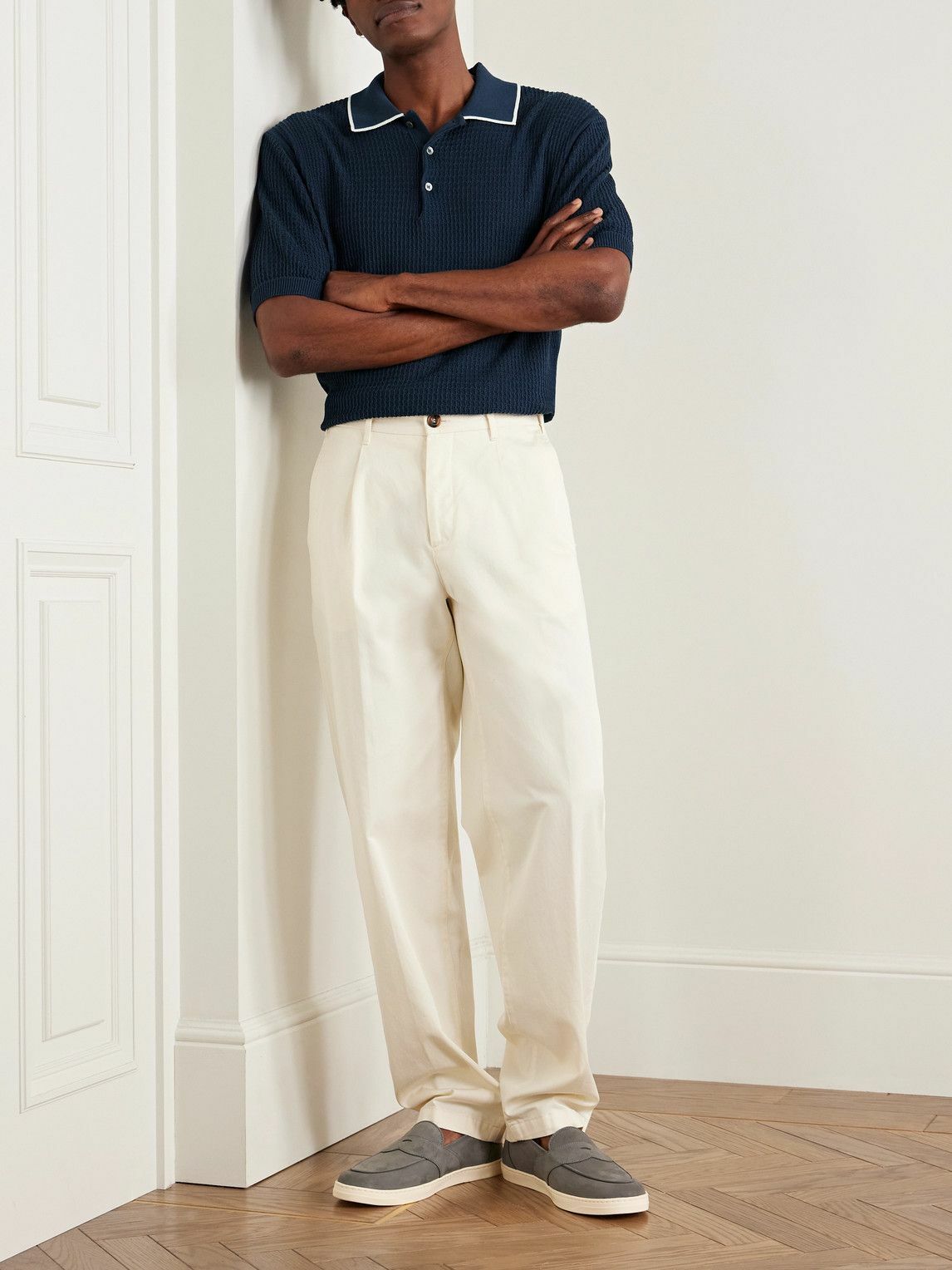 Richard James - Ribbed Cotton and Silk-Blend Polo Shirt - Blue