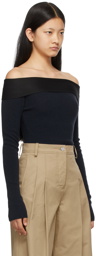 Victoria Beckham Navy Bardot Long Sleeve T-Shirt