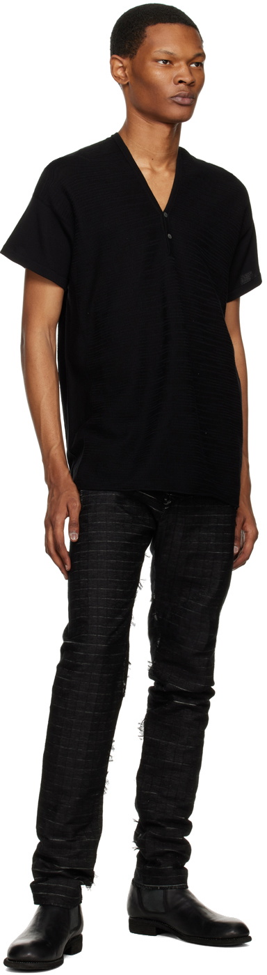 Label Under Construction Black Laddered Henley