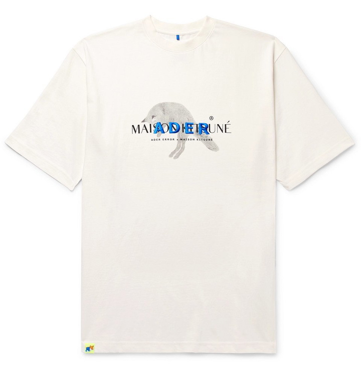 Photo: Maison Kitsuné - ADER error Oversized Logo-Embroidered Printed Cotton-Jersey T-Shirt - White