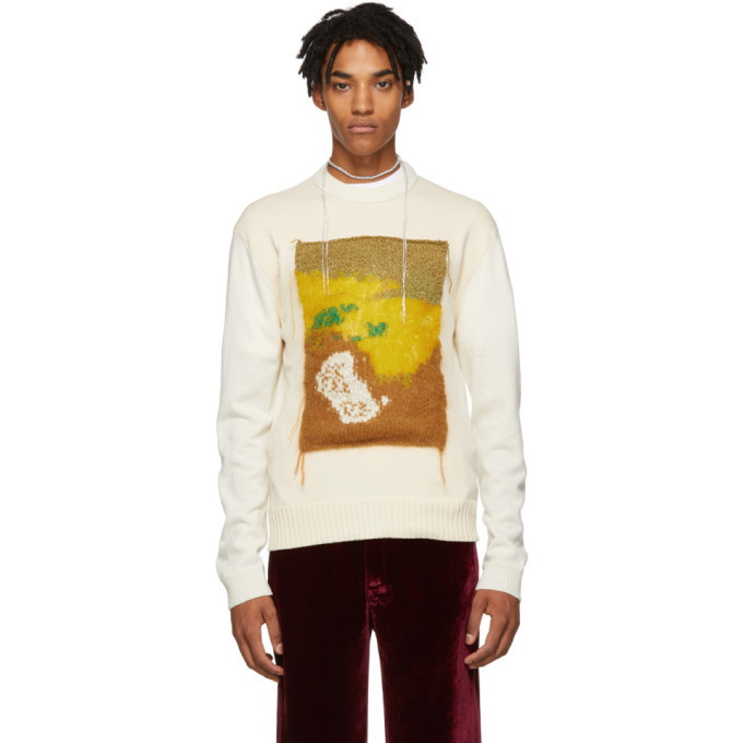 Photo: Acne Studios White and Yellow Applique Crewneck Sweater