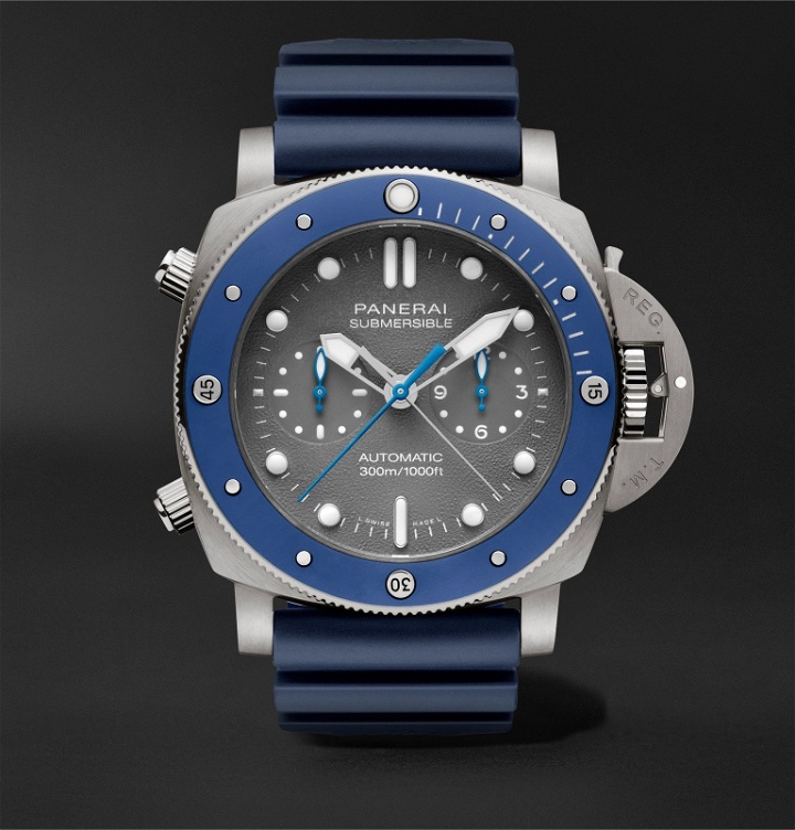 Photo: Panerai - Submersible Guillaume Néry Chronograph Automatic 47mm Titanium and Rubber Watch - Gray