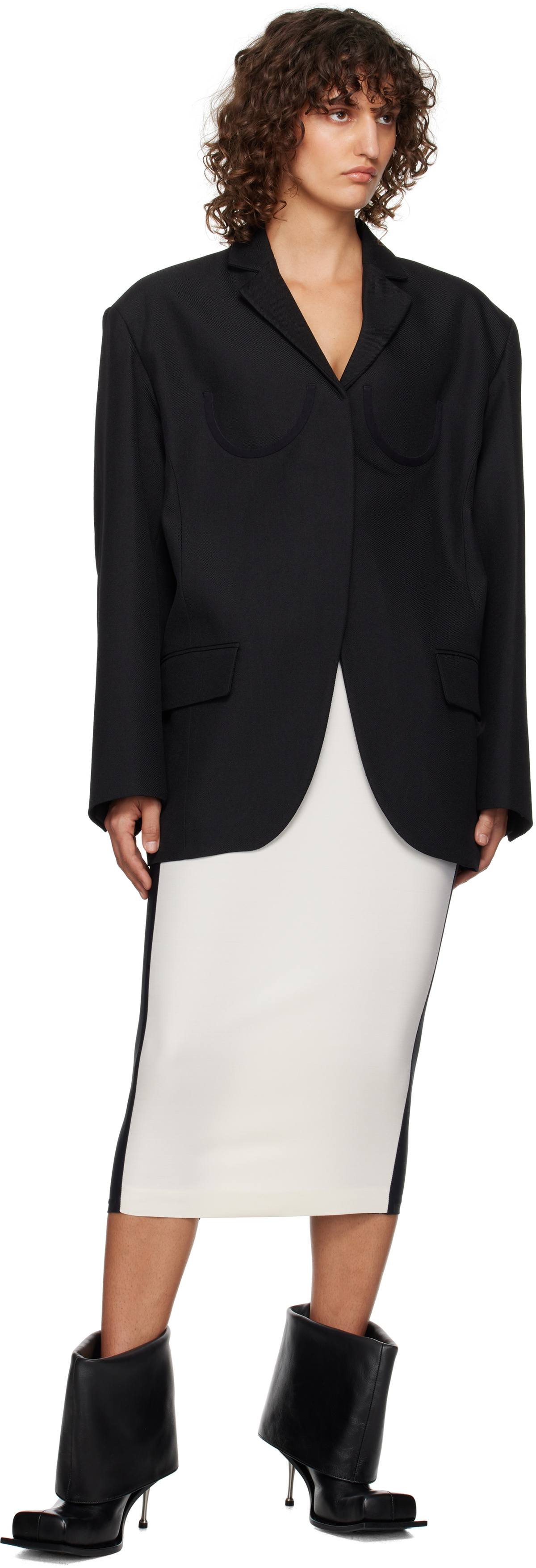Pushbutton Black Bra Detail Single Blazer