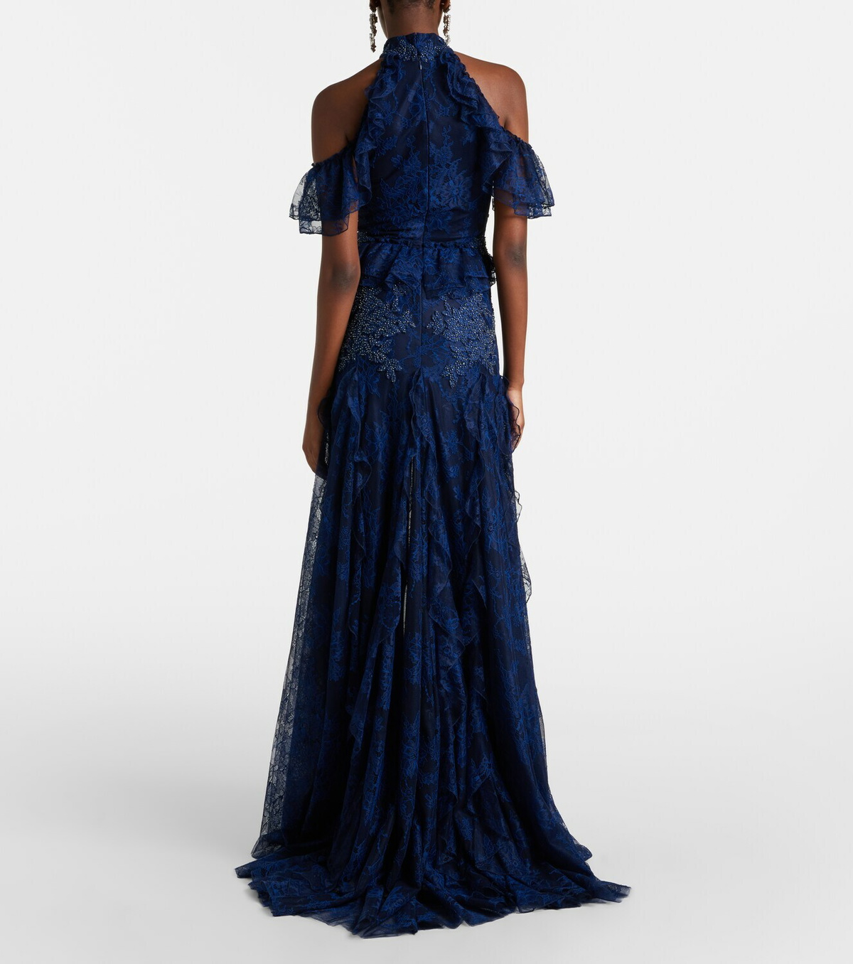 Costarellos Embellished halterneck lace gown