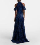 Costarellos Embellished halterneck lace gown